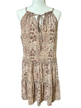 DREW Anthropologie Tiered Ruffle Floral Mini Dress Sleeveless Women’s Size M